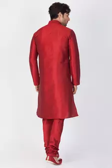 Men Maroon Cotton Silk Kurta And Pyjama Set