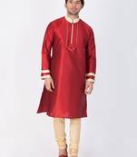 Men Maroon Cotton Silk Kurta And Pyjama Set
