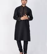 Men Black Cotton Kurta And Pyjama Set