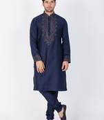Men Blue Cotton Kurta And Pyjama Set