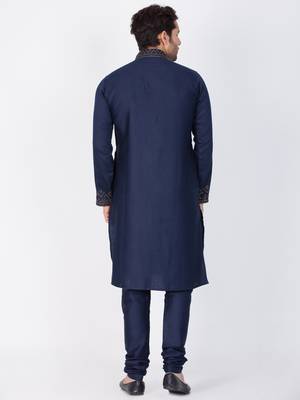 Men Blue Cotton Kurta And Pyjama Set 4