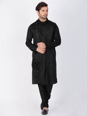 Men Black Cotton Kurta And Pyjama Set 1