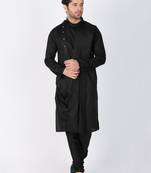 Men Black Cotton Kurta And Pyjama Set