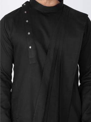 Men Black Cotton Kurta And Pyjama Set 2