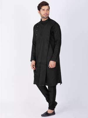 Men Black Cotton Kurta And Pyjama Set 3