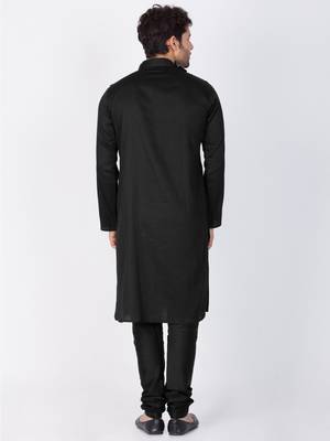 Men Black Cotton Kurta And Pyjama Set 4