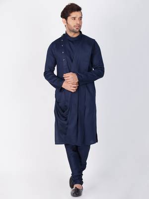 Men Blue Cotton Kurta And Pyjama Set 1
