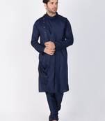 Men Blue Cotton Kurta And Pyjama Set