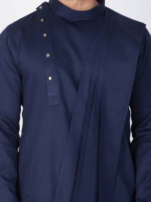 Men Blue Cotton Kurta And Pyjama Set 2