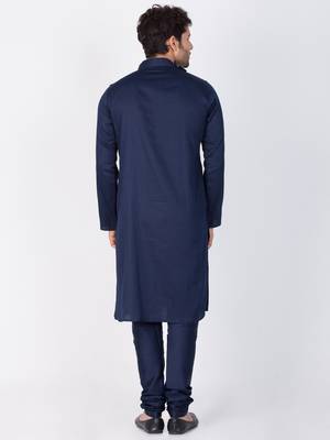 Men Blue Cotton Kurta And Pyjama Set 4