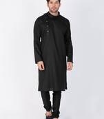 Men Black Cotton Kurta And Pyjama Set