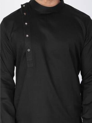 Men Black Cotton Kurta And Pyjama Set 2