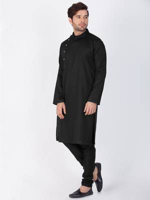 Men Black Cotton Kurta And Pyjama Set 3