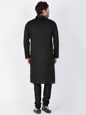 Men Black Cotton Kurta And Pyjama Set 4