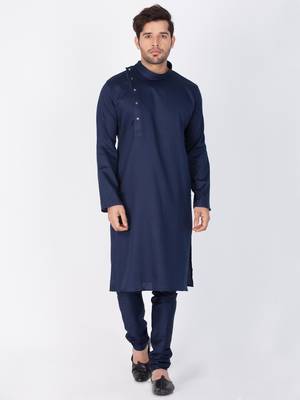 Men Blue Cotton Kurta And Pyjama Set 1