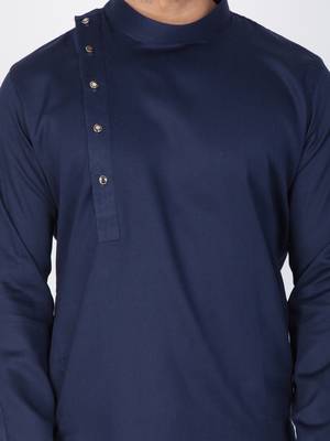 Men Blue Cotton Kurta And Pyjama Set 2