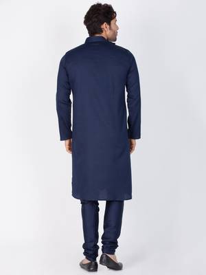 Men Blue Cotton Kurta And Pyjama Set 4