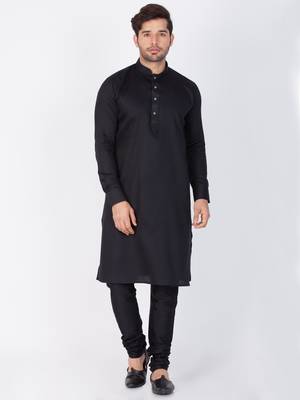 Men Black Cotton Kurta And Pyjama Set 1