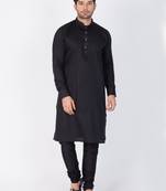 Men Black Cotton Kurta And Pyjama Set
