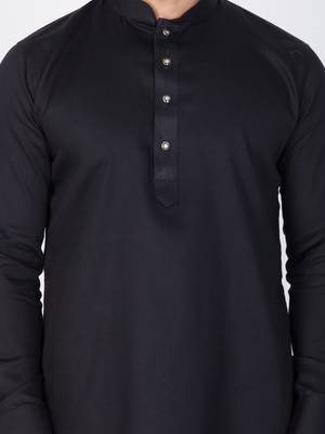 Men Black Cotton Kurta And Pyjama Set 2