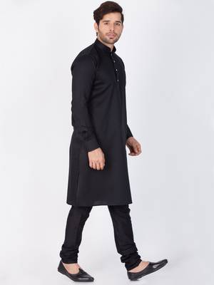 Men Black Cotton Kurta And Pyjama Set 3