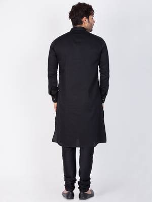 Men Black Cotton Kurta And Pyjama Set 4