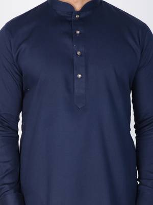 Men Blue Cotton Kurta And Pyjama Set 2
