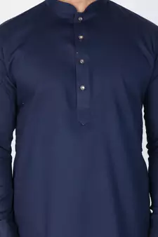 Men Blue Cotton Kurta And Pyjama Set