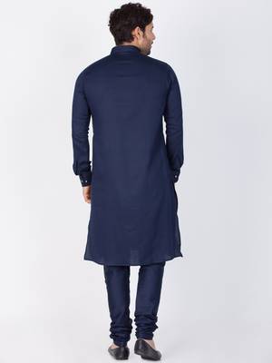 Men Blue Cotton Kurta And Pyjama Set 4