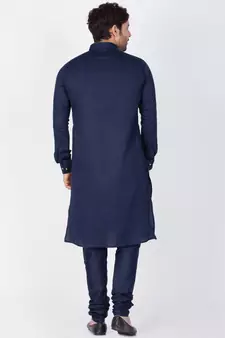 Men Blue Cotton Kurta And Pyjama Set