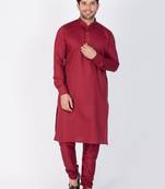 Men Maroon Cotton Kurta And Pyjama Set