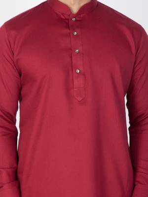 Men Maroon Cotton Kurta And Pyjama Set 2