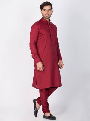 Men Maroon Cotton Kurta And Pyjama Set 3