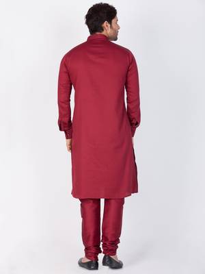 Men Maroon Cotton Kurta And Pyjama Set 4