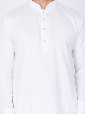 Men White Cotton Kurta And Pyjama Set 2