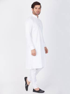 Men White Cotton Kurta And Pyjama Set 3