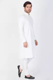 Men White Cotton Kurta And Pyjama Set
