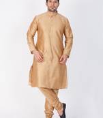 Men Gold Cotton Silk Kurta And Pyjama Set