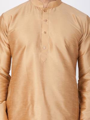 Men Gold Cotton Silk Kurta And Pyjama Set 2