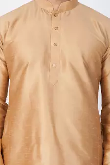 Men Gold Cotton Silk Kurta And Pyjama Set