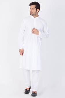 Men White Cotton Kurta And Pyjama Set