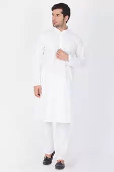 Men White Cotton Kurta And Pyjama Set