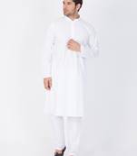 Men White Cotton Kurta And Pyjama Set