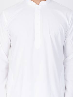 Men White Cotton Kurta And Pyjama Set 2