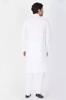 Men White Cotton Kurta And Pyjama Set
