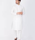 Men White Cotton Silk Kurta And Pyjama Set