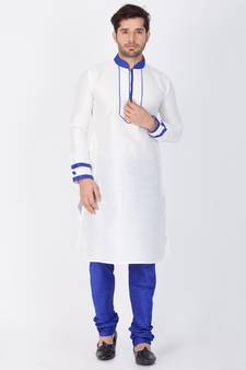 Men White Cotton Silk Kurta And Pyjama Set