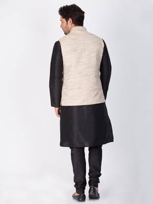 Men Black Cotton Silk Kurta Modi Jacket And Pyjama Set 4