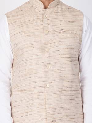 Men White Cotton Kurta Modi Jacket And Pyjama Set 2