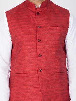 Men White Cotton Kurta Modi Jacket And Pyjama Set 5